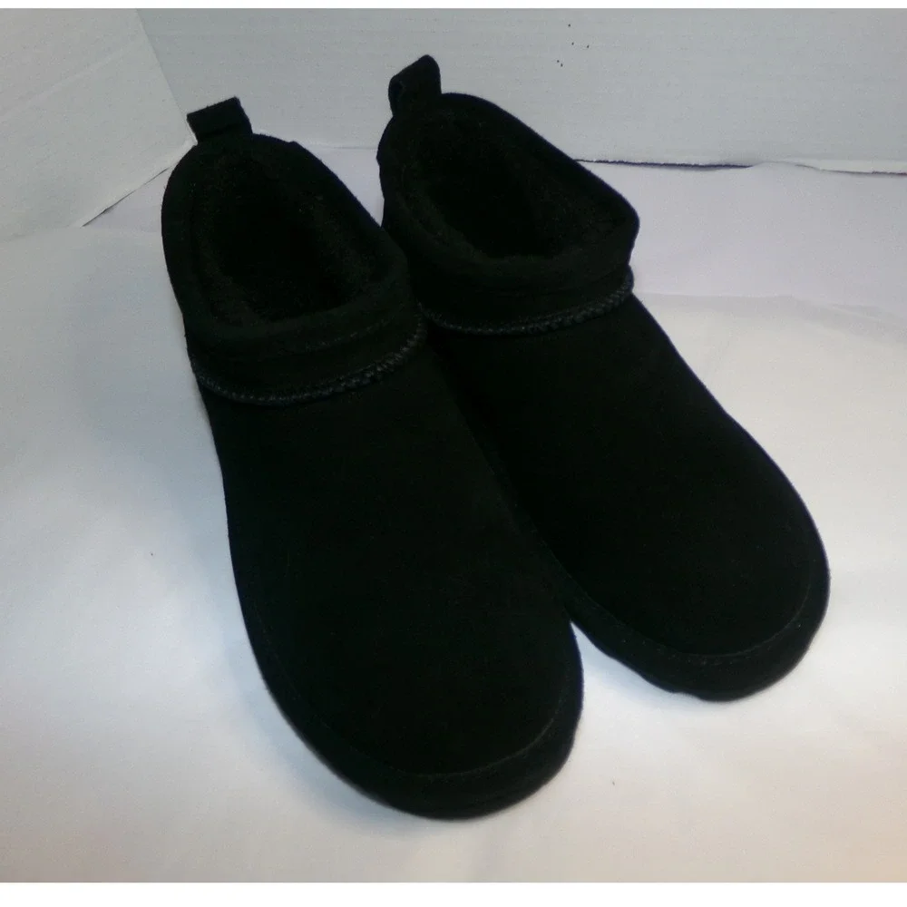 Bearpaw Retro Shorty Black‎ Suede Ankle Boots Womens 7 Sheepskin Lining